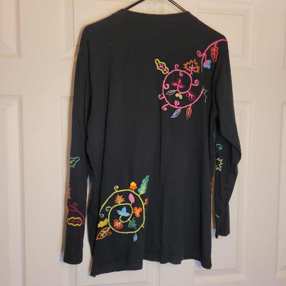 SOLD: Michael Simon Lite Embroidered Floral Johnny Was Style Top Shacket Boho L - Picture 10 of 10